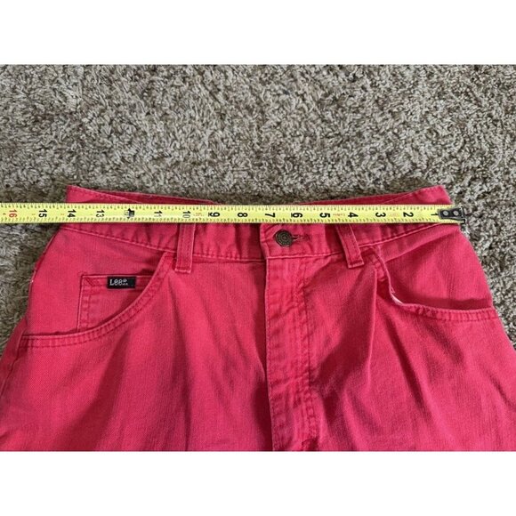 VINTAGE LEE Red Denim Jean Shorts Jorts Mom Relaxed USA Union High Rise Sz28 Y2k - Picture 11 of 11
